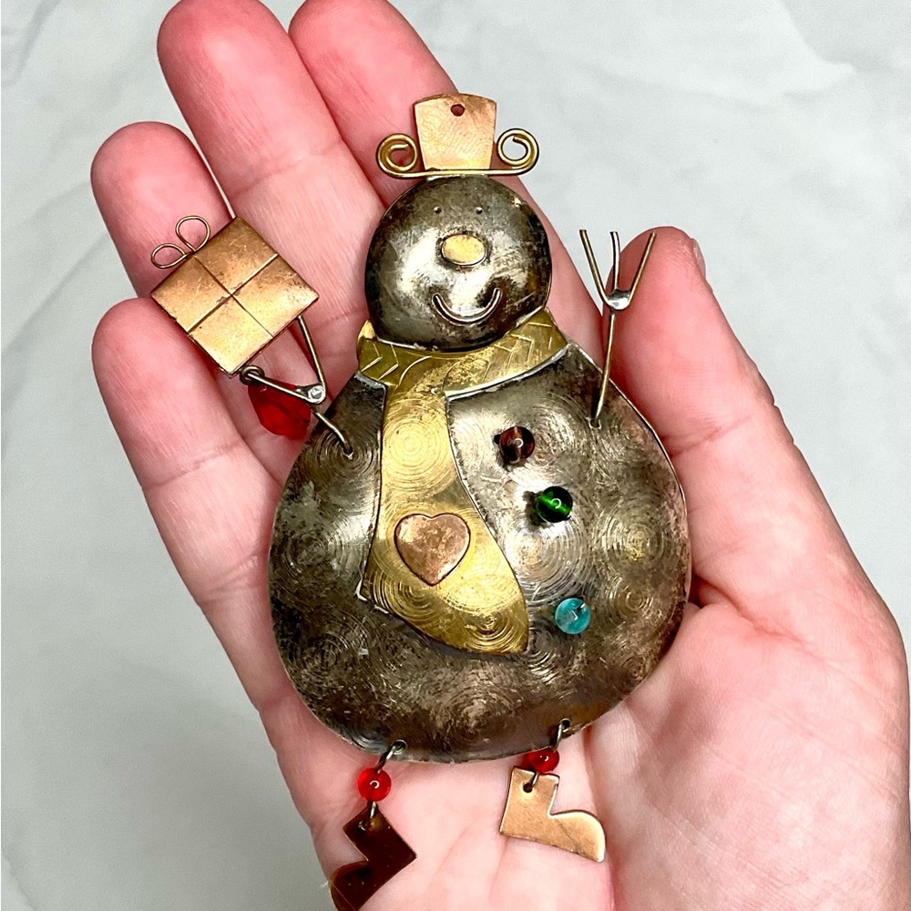Pilgrim Imports Snowman Ornament Copper Nickel Brass Made in Thailand Vintage